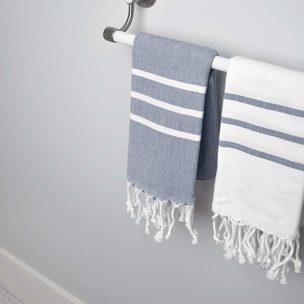 White with Navy Hand Towel – Antiochia Collection