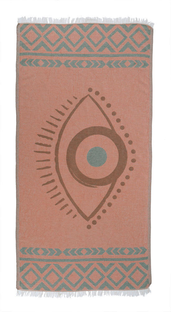 Green & Coral Beach Towel – Astra Flat Weave