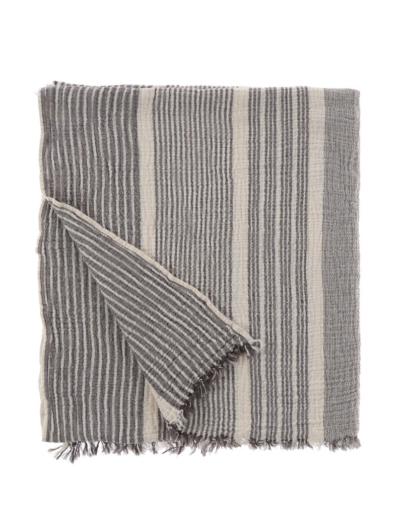 Muslin Cotton Throw – Striped Grey