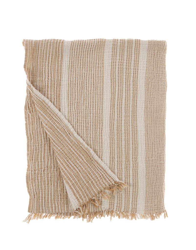 Muslin Cotton Throw – Striped Beige