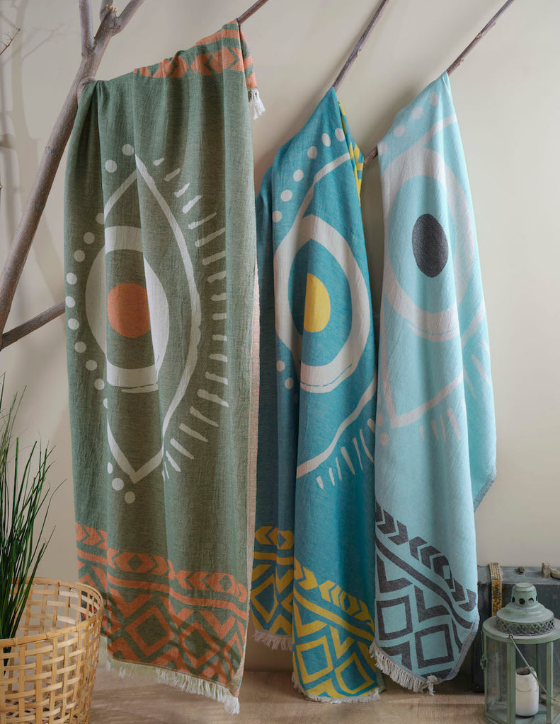 Green & Coral Beach Towel – Astra Flat Weave