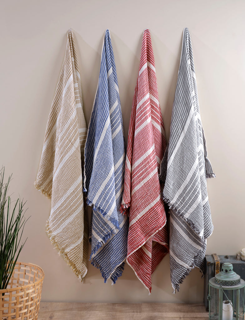Muslin Cotton Throw – Striped Red