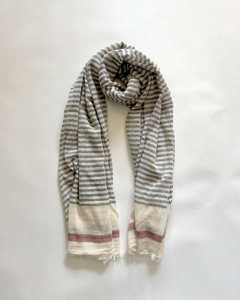 Cotton Scarf Striped - Grey and Red