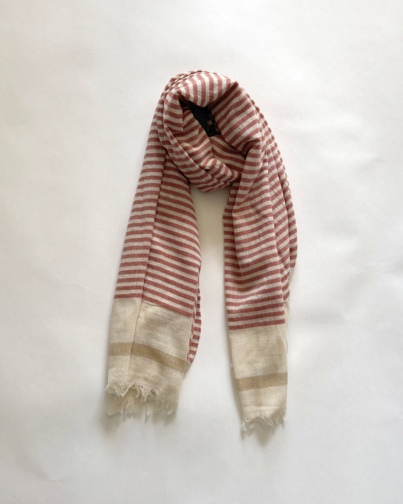 Cotton Scarf Striped - Red and Beige