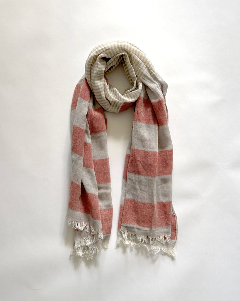 Cotton Scarf Multistripes - Red and Grey