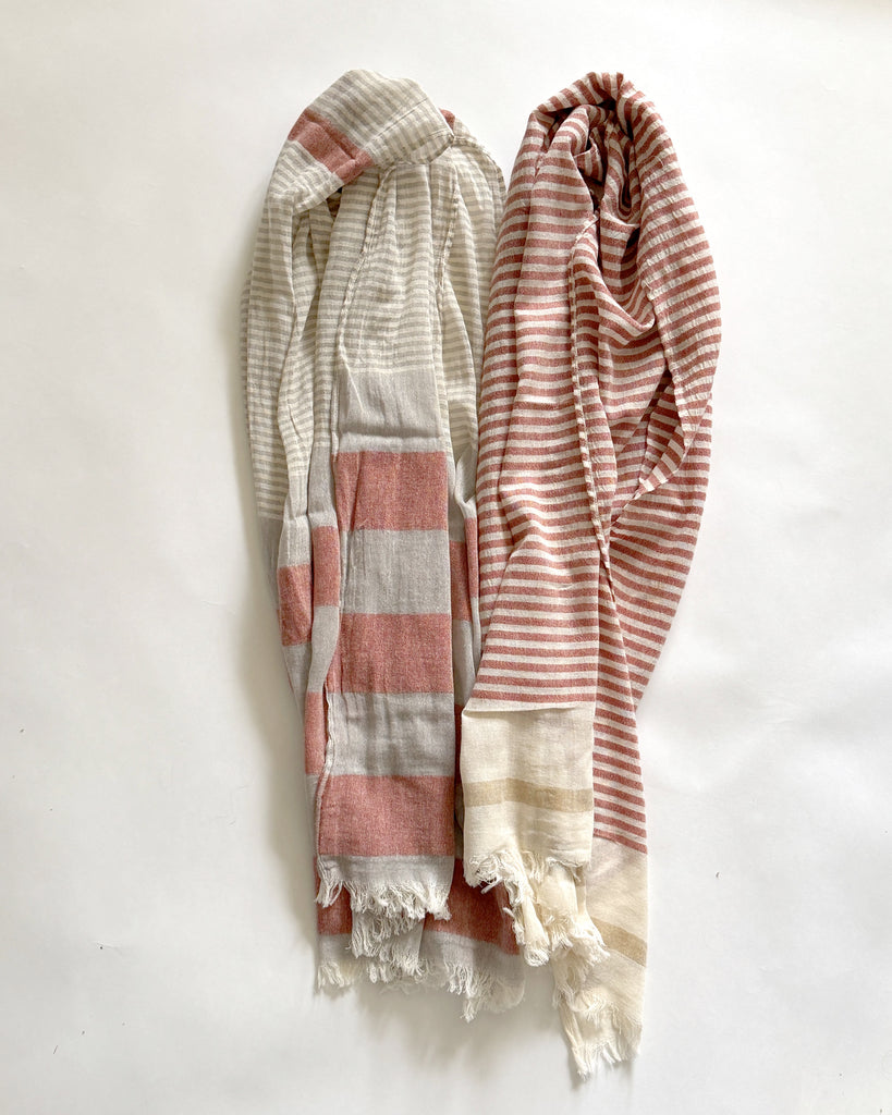 Cotton Scarf Striped - Red and Beige