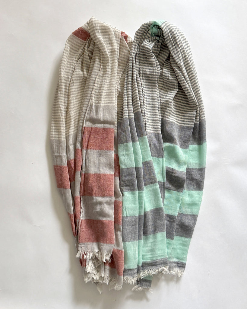 Cotton Scarf Multistripes - Aqua and Grey