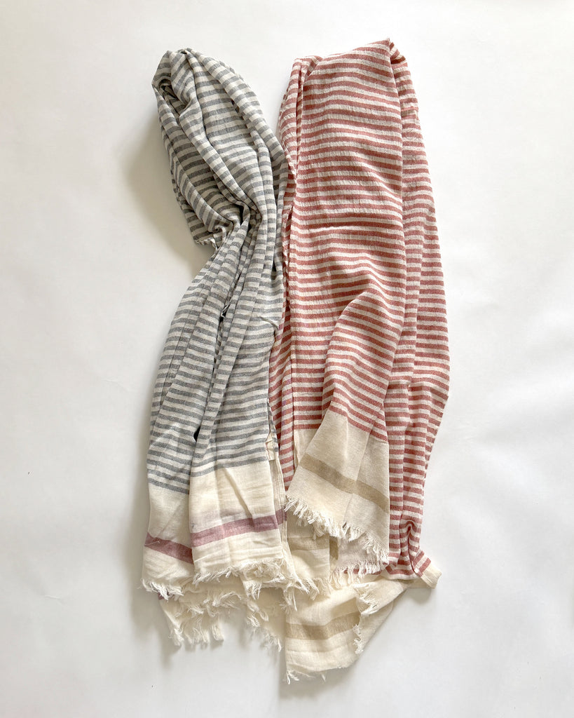 Cotton Scarf Striped - Red and Beige