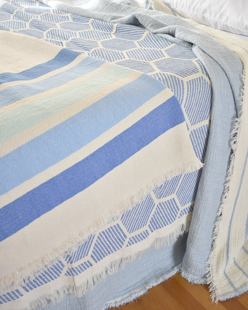 Stripes Cotton Throw - Blue