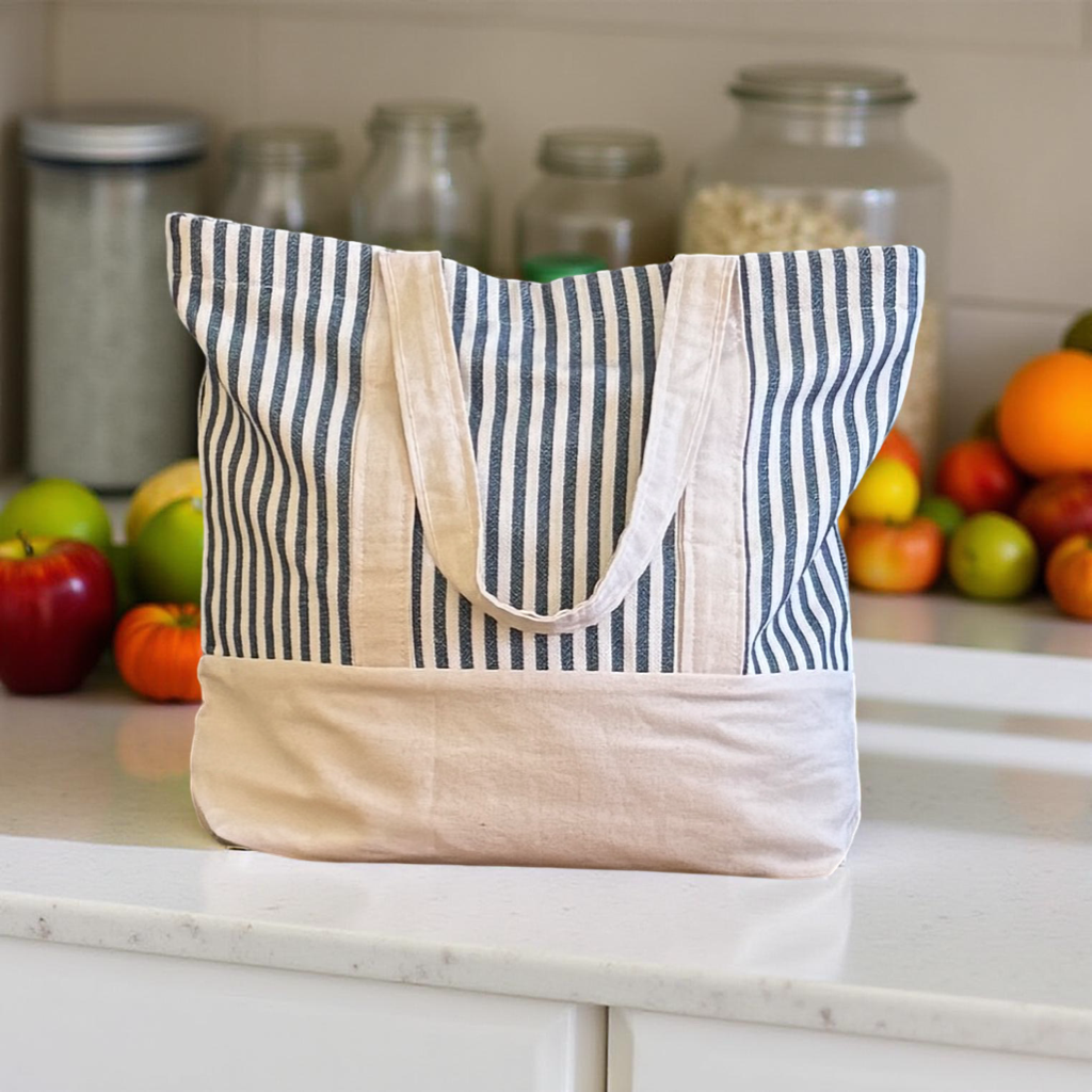 Canvas Tote Bag - Olive Green Stripes
