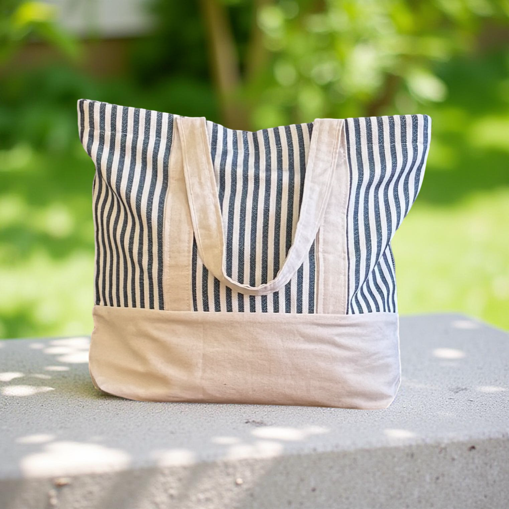 Canvas Tote Bag - Olive Green Stripes