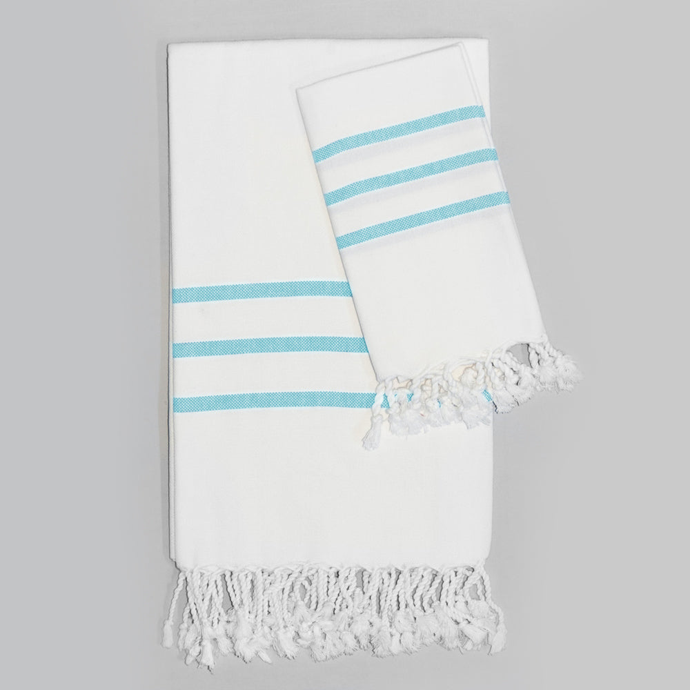 White with Teal Bath Towel – Antiochia Collection