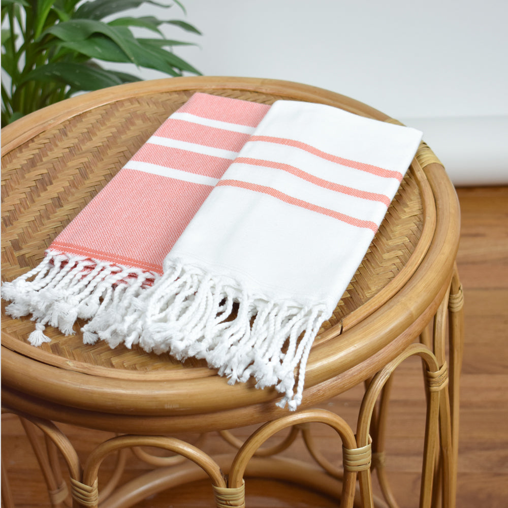 White with Coral Hand Towel – Antiochia Collection