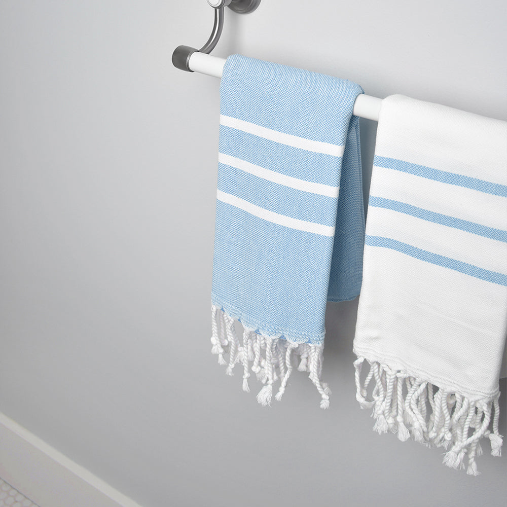 Turkish Hand Towel – Antiochia Collection, White with Light Blue