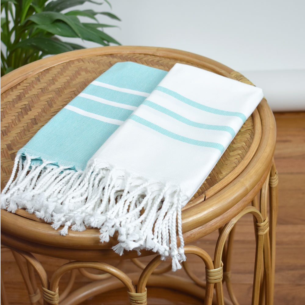 White with Teal Hand Towel – Antiochia Collection