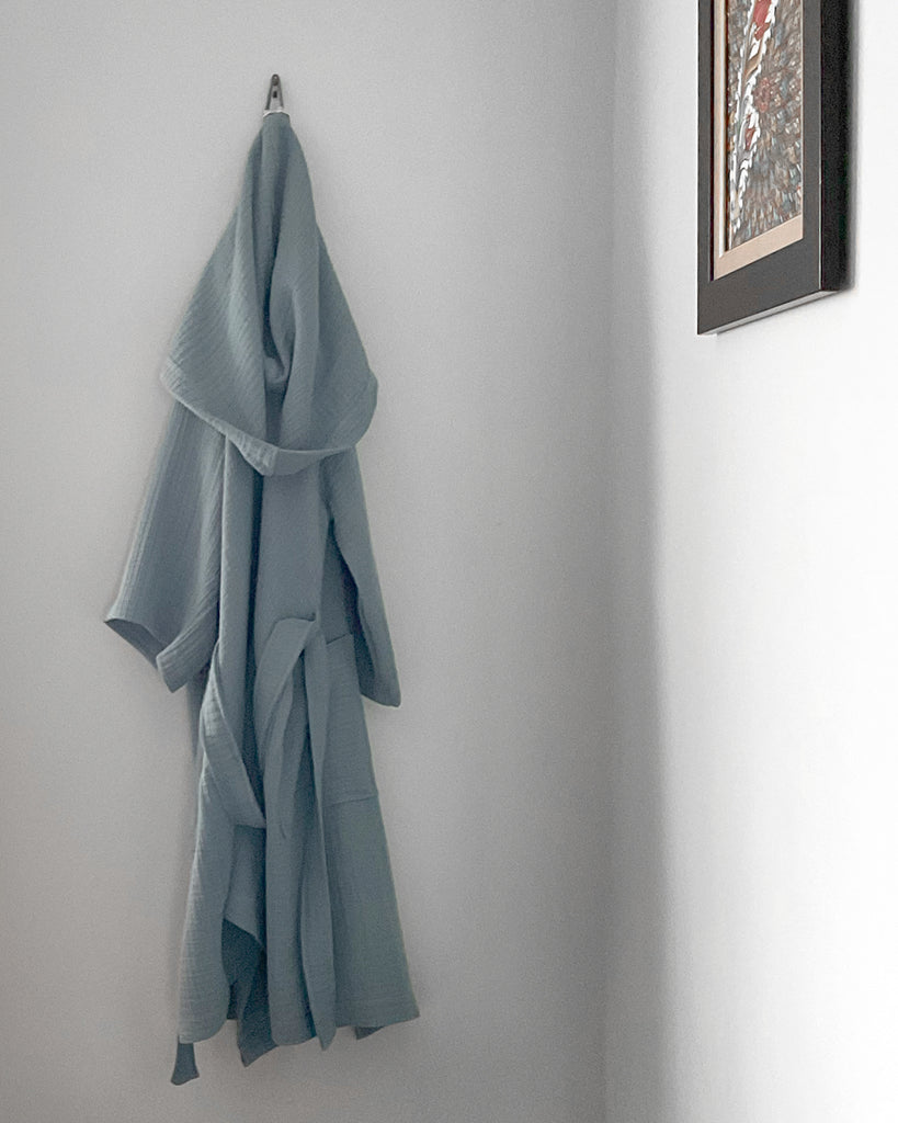 Muslin Hooded Bathrobe – Grey-Blue