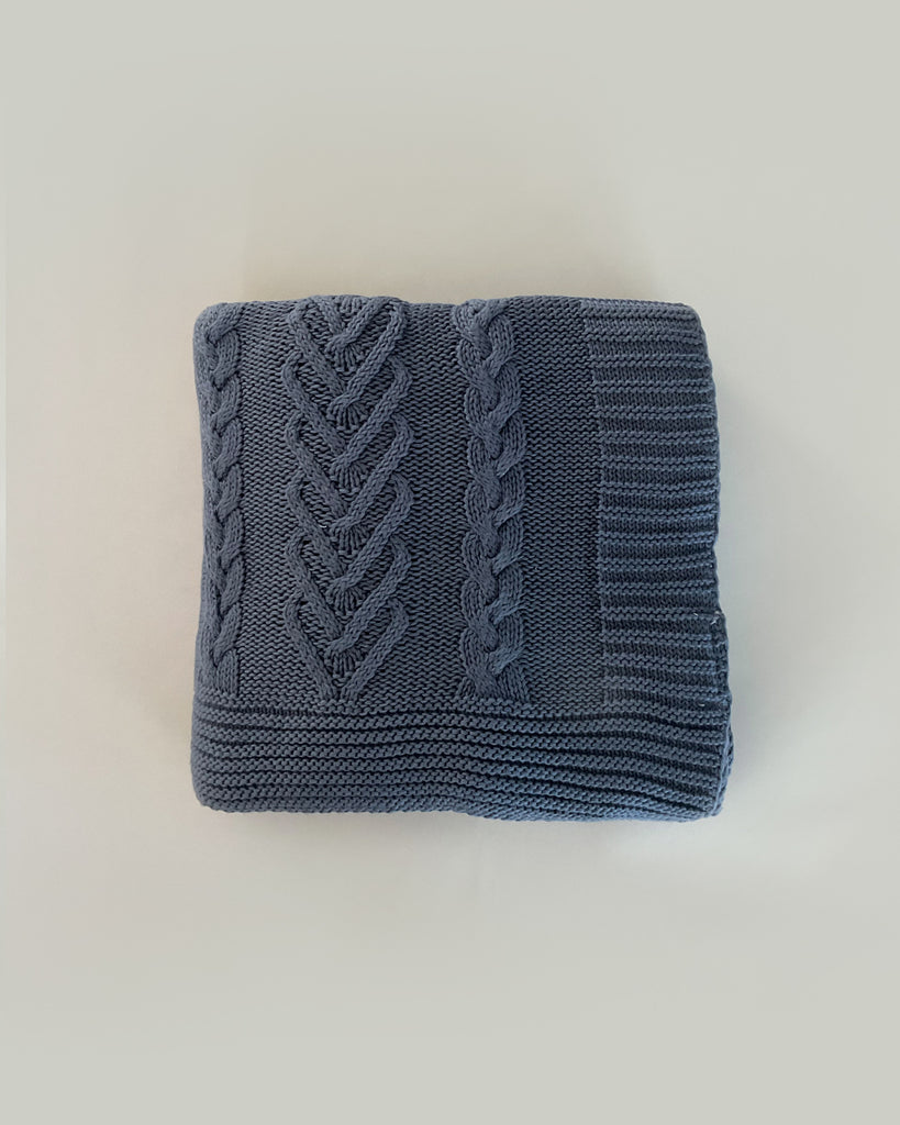 Cable Knit Large Throw - Indigo Blue