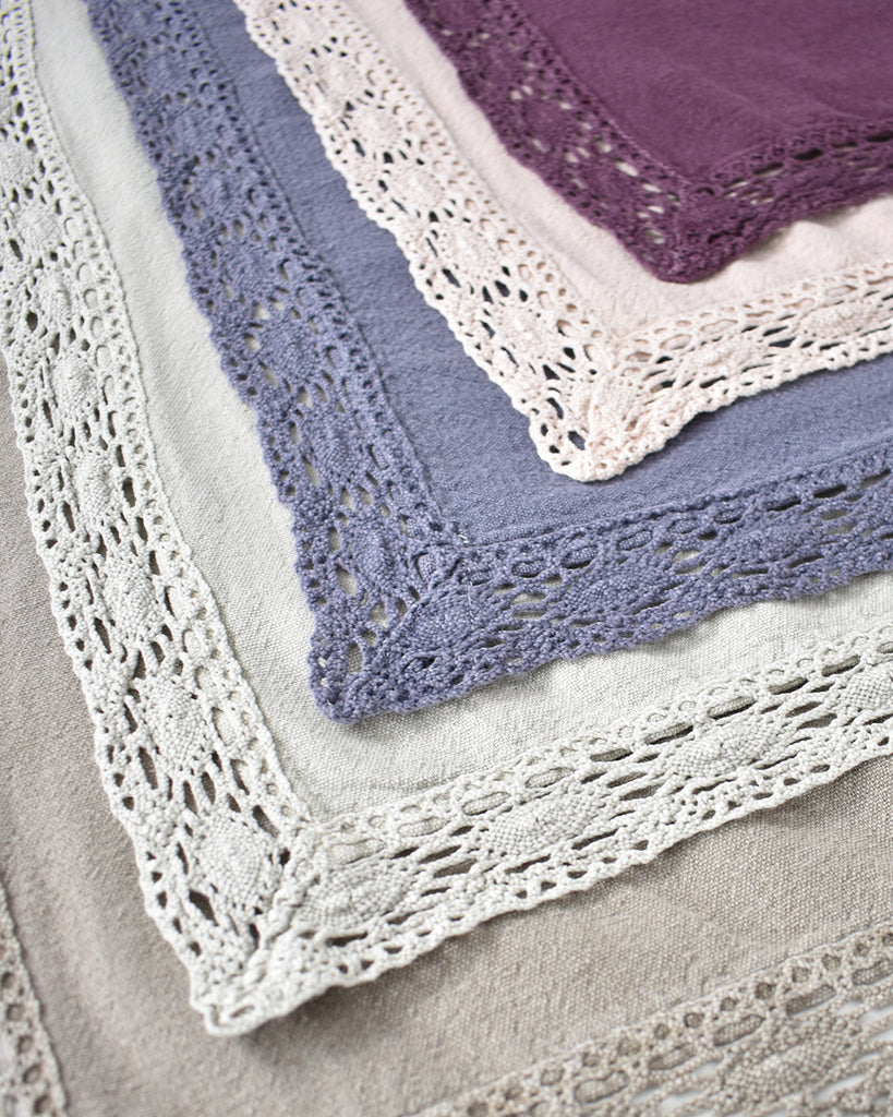 Lace Trim Washed Cotton Tablecloth