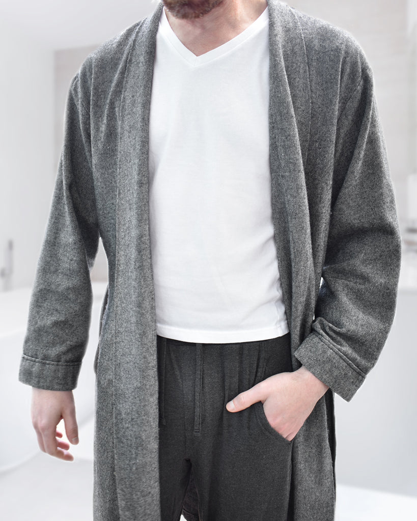 Wool/Cotton Blend Robe – Dark Grey