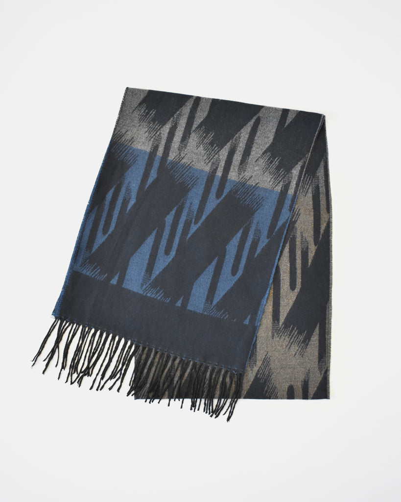 Diagonal Print Scarf – Blue & Beige